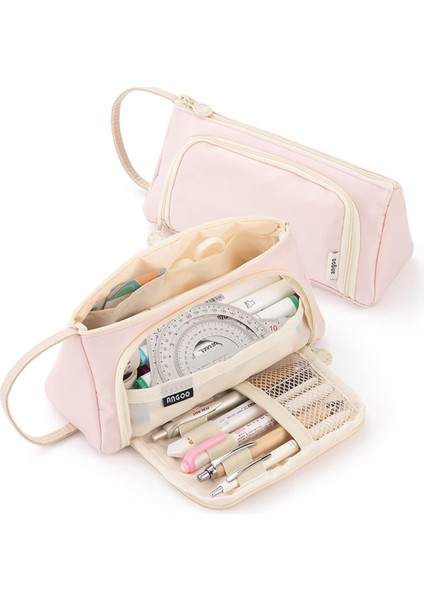 Büyük Kapasiteli Kalem Kutusu Kalem Kılıfı El Kalem Çantası Kozmetik Taşınabilir Çanta Ofis Okul Için Genç Kız Erkek (Pembe) (Yurt Dışından)