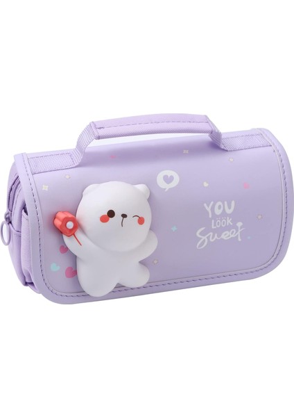 Kalem Kutusu Büyük Kalem Kılıfı Saplı ve Stres Giderici Bebek Kız Öğrenciler Için Sevimli Kalem Çantası Çocuklar Okul Kalem Kutusu Organizatör Mor (Yurt Dışından)