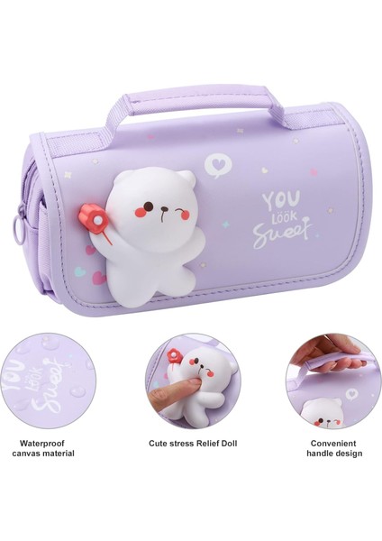 Kalem Kutusu Büyük Kalem Kılıfı Saplı ve Stres Giderici Bebek Kız Öğrenciler Için Sevimli Kalem Çantası Çocuklar Okul Kalem Kutusu Organizatör Mor (Yurt Dışından) fiyatları