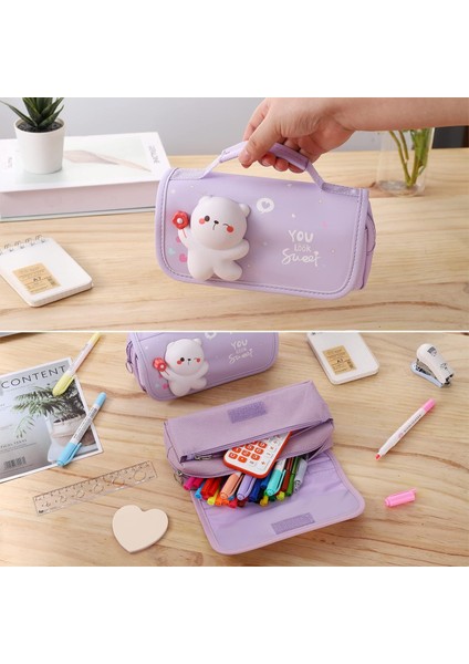 Kalem Kutusu Büyük Kalem Kılıfı Saplı ve Stres Giderici Bebek Kız Öğrenciler Için Sevimli Kalem Çantası Çocuklar Okul Kalem Kutusu Organizatör Mor (Yurt Dışından) modelleri