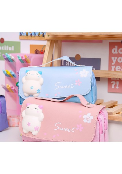 Squishy Kedi ile Sevimli Kalem Kutusu Kawaii Kalem Kılıfı Sevimli Okul Malzemeleri Kalem Çantası Yumuşak Kawaii Kittie Oyuncak ile Kalem Kutusu Kalem Kutusu Kalem Kılıfı (Mavi) (Yurt Dışından)