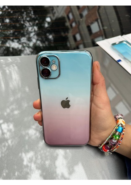 Iphone 11 Kılıf Kamera Korumalı Renk Geçişli Şeffaf Sert Rainbow Silikon Kapak