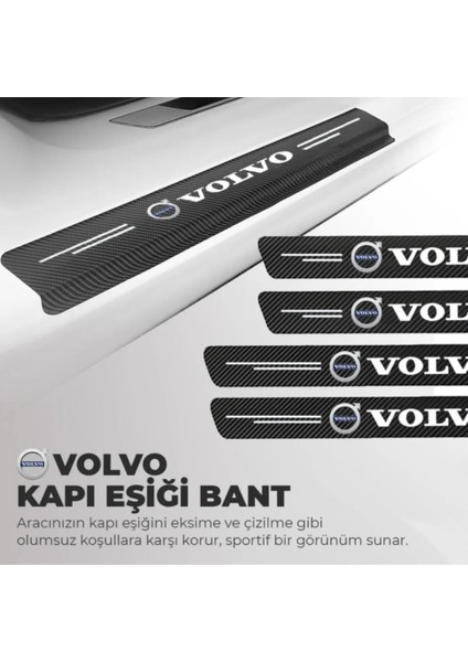 Fruens Volvo Logolu Karbon Kapı Eşiği Koruyucu Bant Folyo 4'lü Set