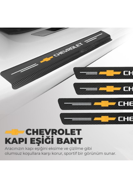 Fruens Chevrolet Logolu Karbon Kapı Eşiği Koruyucu Bant Folyo 4'lü Set