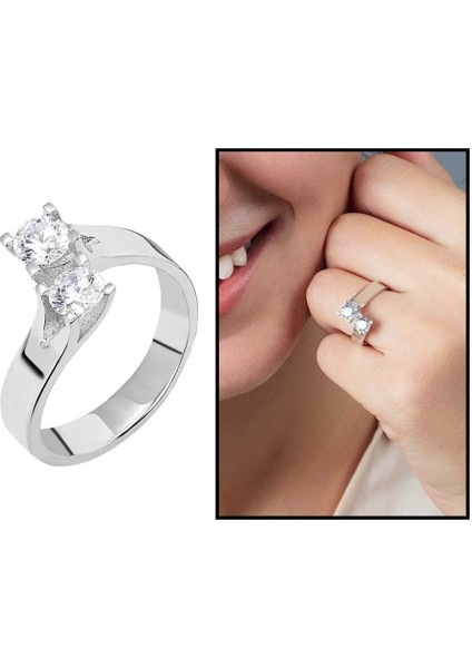Starlight Diamond Pırlanta Montür Asimetrik 925 Ayar Gümüş Bayan Çifttaş Yüzük fiyatları