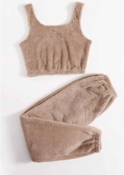 Kolsuz Askılı Peluş Polar Alt Üst Pijama Takımı modelleri