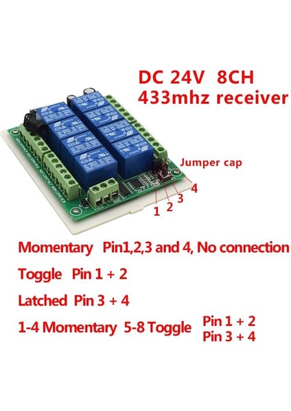 Sanec 8ch Alıcı Anahtarı Röle Modülü Dc 12V 24V 433MHZ Denetleyici ve 8 Kanal Uzaktan Kumanda Verici modelleri