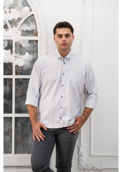 Geniş Kesim Cepli Kareli Mevsimlik Kumaş Erkek Gömlek