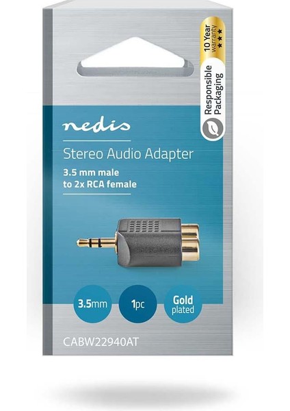 3,5 mm Erkek - 2x Rca Dişi Altın Kaplama Stereo Çevirici