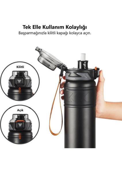 Çelik Termos Matara 900ML Siyah