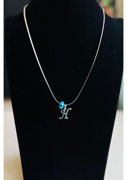Caprea Çelik H Harfi Nazarlı Harf Kolye Gümüş Renkli Kararmaz Italyan Zincir Kadın Kolye 45 cm modelleri