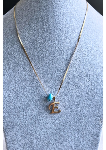 Çelik Nazar Harf Kolye Altın Renkli Kararmaz Italyan Zincir Kadın Kolye 40 5 cm E Harfi