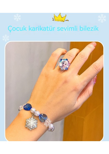 Buz ve Kar Stili Çocuk Bileklik, Küpe, Yüzük ve Takı Hediye Kutusu Seti (Yurt Dışından)