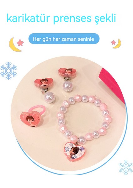 Buz ve Kar Stili Çocuk Bileklik, Küpe, Yüzük ve Takı Hediye Kutusu Seti (Yurt Dışından)