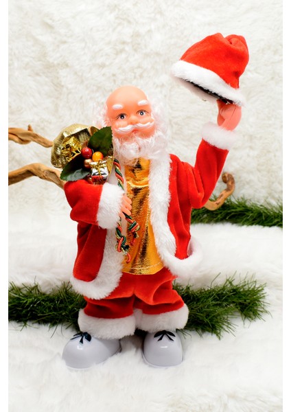 Hareketli Şapkalı Noel Baba Santa Claus Yılbaşı Süsü 30cm