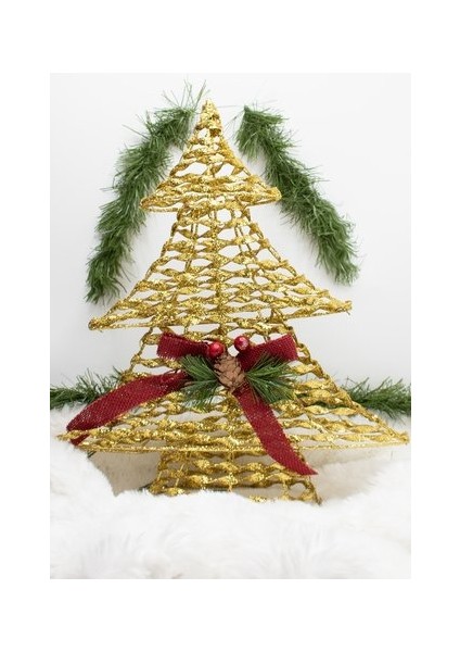 Gold Tel 3D Çam Ağacı Süs Yılbaşı Süsü 40cm