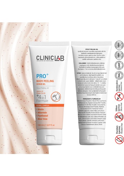 Pro+ Vücut Peeling Peeling Jeli (Argan + Limon + Kayısı Çekirdeği) 150 mL
