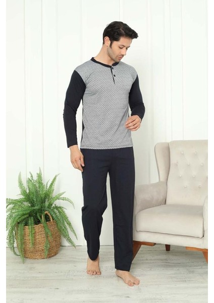 Erkek Jakarlı Pamuklu Pijama Takımı