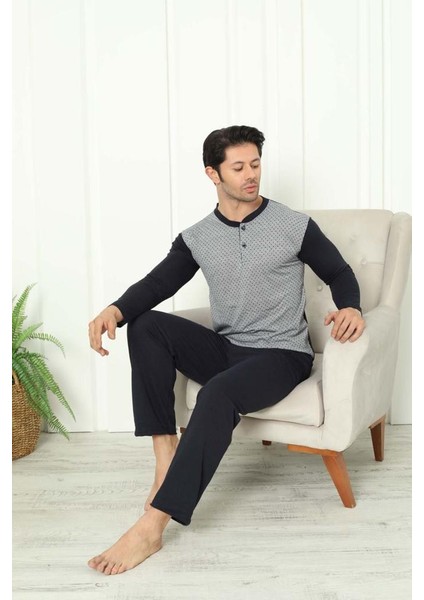 Erkek Jakarlı Pamuklu Pijama Takımı