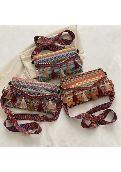 Moda Kadın Omuz Çantası Etnik Tarzı Crossbody Küçük Kare Çanta (Yurt Dışından)