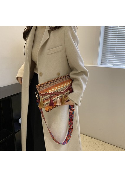 Moda Kadın Omuz Çantası Etnik Tarzı Crossbody Küçük Kare Çanta (Yurt Dışından)