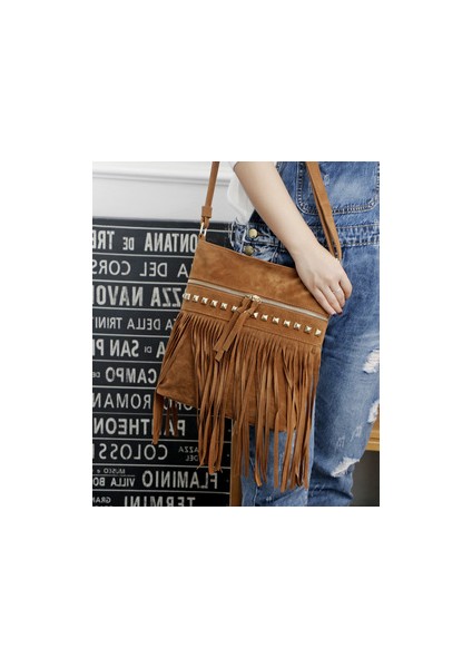 Kadınlar Için Crossbody Püskül Çanta Eyer Püskül Omuz Çantası (Yurt Dışından)