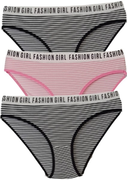 Kadın 3'lü Çizgili Bikini Slip Külot