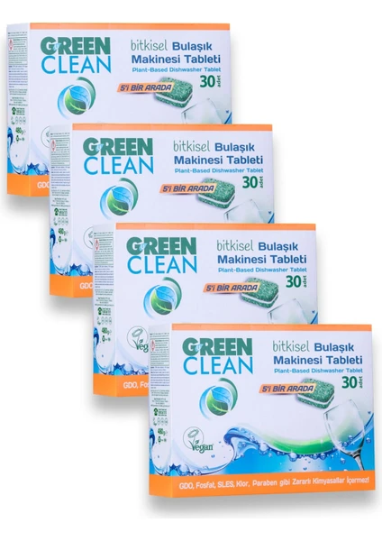 Green Clean Bulaşık Makinesi Tableti Bitkisel 30 Adet x 4 Adet