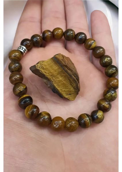 NBS Kaplan Gözü Doğal Taş Bileklik Unisex Kahverengi Renkli Zarif Tasarım