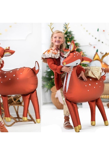 Yılbaşı Kahverengi Ren Geyiği Süpershape Folyo Balon 124X96 cm 1 Adet fiyatları