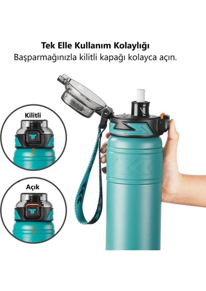 Çelik Termos Matara 900ML Turkuaz