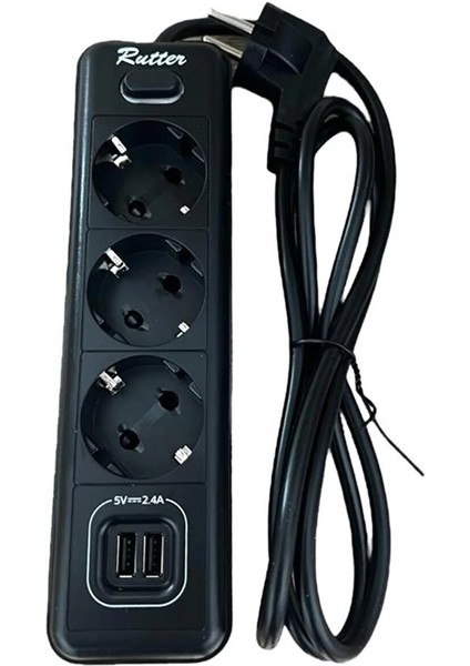 Aral Mini Avm Akım Korumalı Grup Priz 3 Lü ve 2'li USB Şarj Portu 2500 Watt Akım Korumalı USB Priz1,5 Metre Uzatma