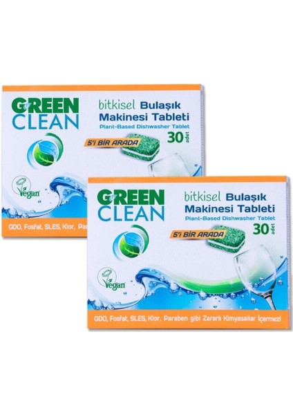 Green Clean 30'lu Bulaşık Makinesi Tableti 2'li Set