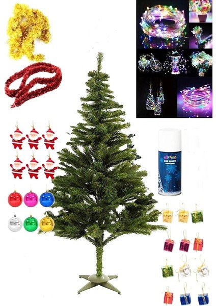 150 cm Yılbaşı Çam Ağaç Seti 3 Metre Pilli Rgb LED Işıklı,