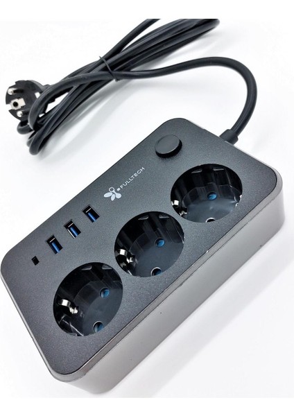 Termal Akım Korumalı 2.1A 2mt Kablo Uzunluğu 3'lü Priz-3'lü USB Uzatma Kablosu