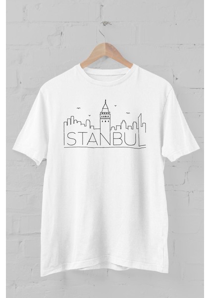 Istanbul Silüeti Baskılı Bisiklet Yaka Erkek Tişört modelleri