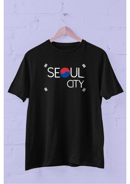 Seoul Bayrak Baskılı Bisiklet Yaka Erkek Tişört