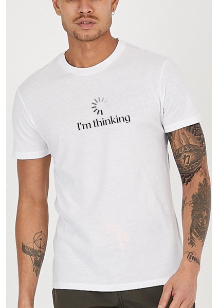 I Am Thinking Baskılı Bisiklet Yaka Erkek Tişört
