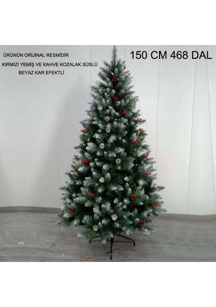 150 Cm Kozalaklı Yemişli Kar Efektli Köknar Cinsi Yapay Yılbaşı Çam Ağacı