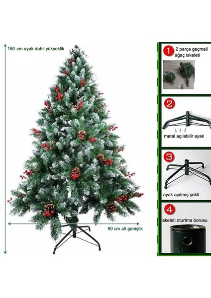 150 Cm Kozalaklı Yemişli Kar Efektli Köknar Cinsi Yapay Yılbaşı Çam Ağacı fiyatları
