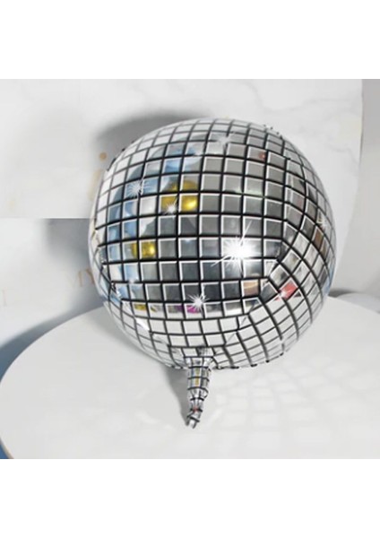 50X50 cm 4d Hologram Baskı Gümüş Renk Disko Topu Balon 1 Adet Yılbaşıretro