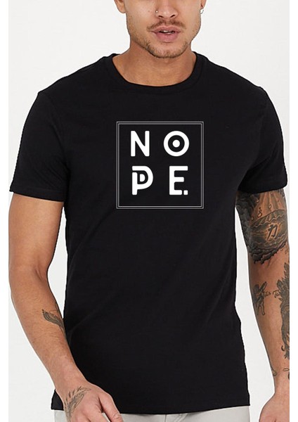 Nope Slogan Baskılı Bisiklet Yaka Erkek Tişört