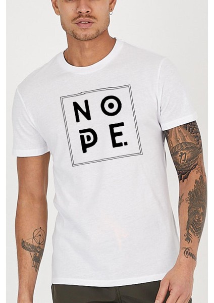 Nope Slogan Baskılı Bisiklet Yaka Erkek Tişört