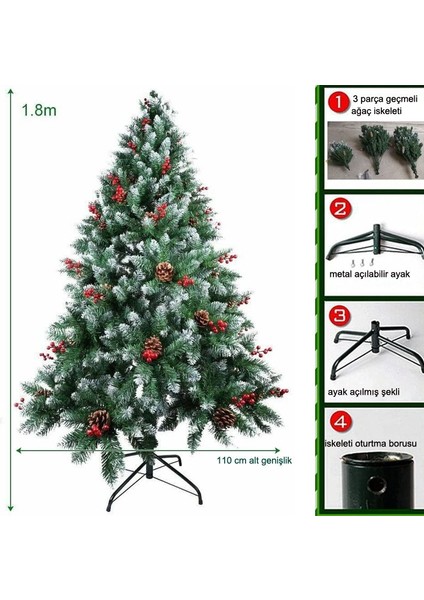 180 Cm Kozalaklı Yemişli Kar Efektli Köknar Cinsi Yapay Yılbaşı Çam Ağacı fiyatları