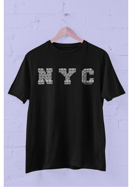 New York City Etnik Desen Baskılı Bisiklet Yaka Erkek Tişört