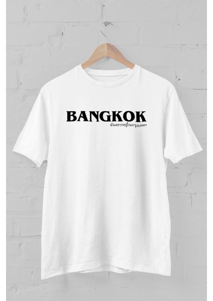 Bangkok Tipografi Baskılı Bisiklet Yaka Erkek Tişört