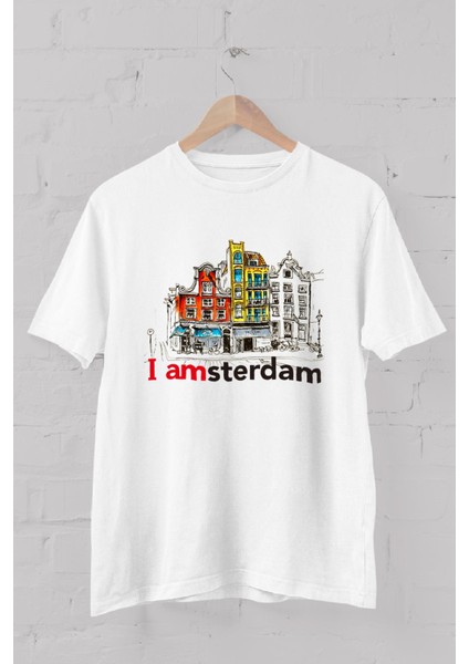 Amsterdam Silüet Baskılı Bisiklet Yaka Erkek Tişört