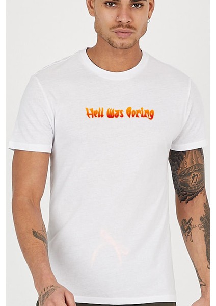 Hell Was Boring Slogan Baskılı Bisiklet Yaka Erkek Tişört fiyatları