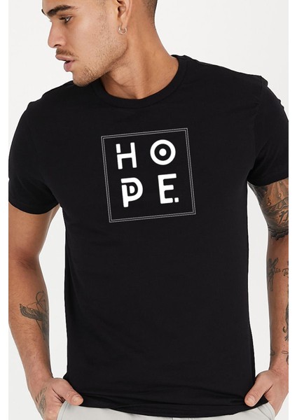 Hope Slogan Baskılı Bisiklet Yaka Erkek Tişört