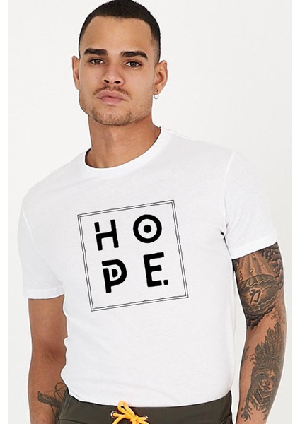 Hope Slogan Baskılı Bisiklet Yaka Erkek Tişört
